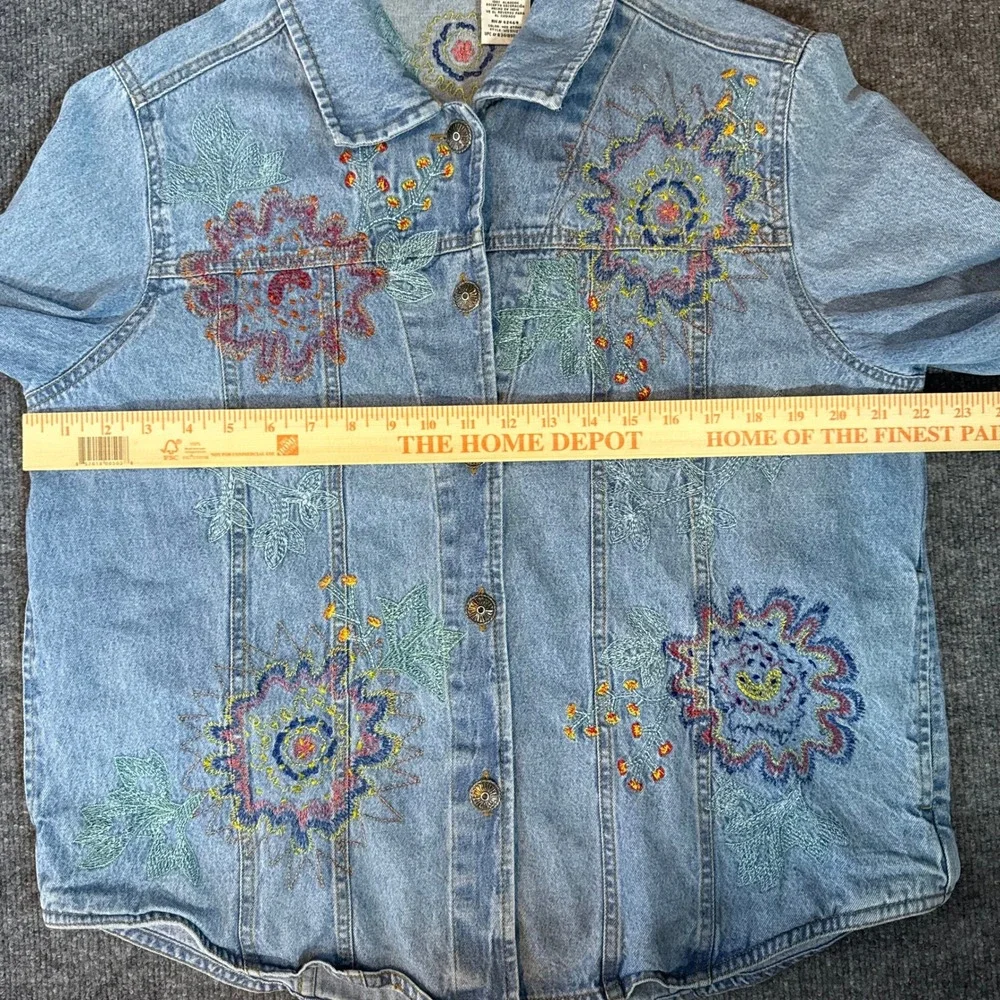 Vintage 90s White Stag Denim Beaded Jacket Embroidered Floral Button Up Large - Picture 9 of 10